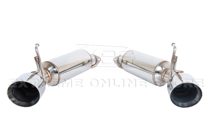 Stainless Steel Axle-Back Exhaust For 2017-Present Infiniti Q60 - Dual 4" Burnt Tips, Polished Silver